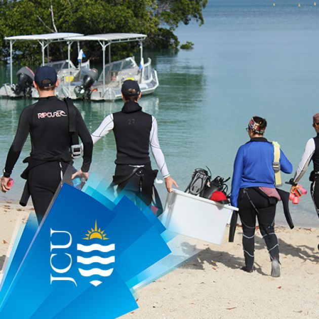 JCU Students and Researchers in wetsuites prepairing for a field trip. 